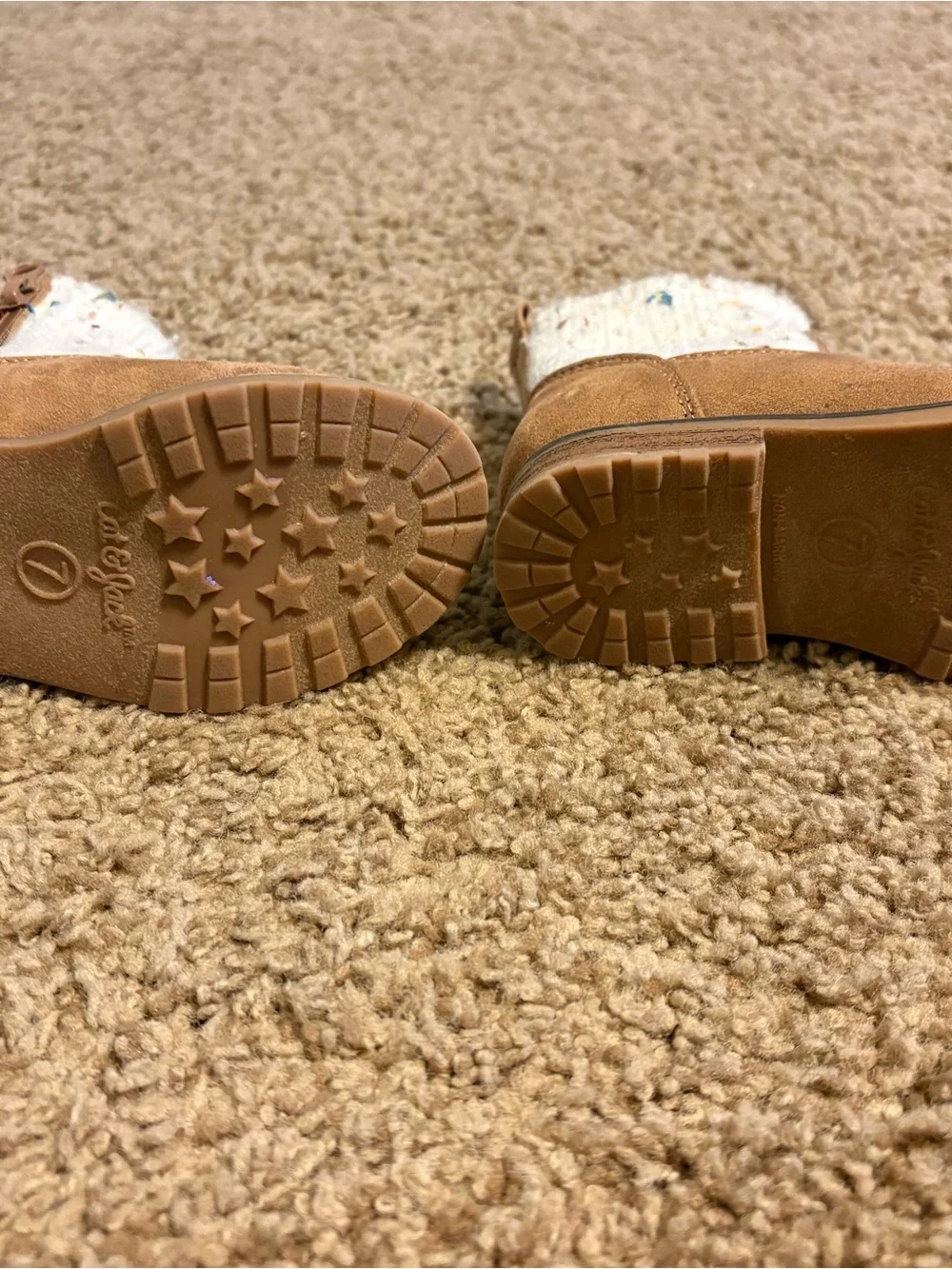 Kids cat and jack Tan Suede Booties with Cream Knit Cuff